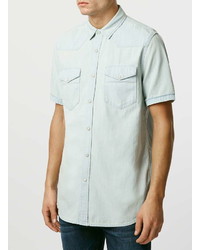 Topman Bleach Denim Western Short Sleeve Casual Shirt