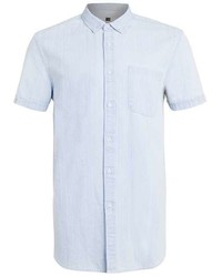 Topman Bleach Wash Denim Short Sleeve Casual Shirt