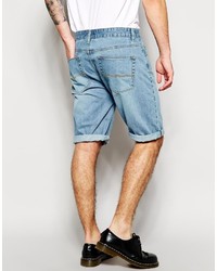 Asos Brand Denim Shorts In Long Length In Light Blue