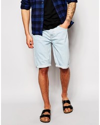 Asos Brand Denim Shorts In Long Length With Bleach Wash