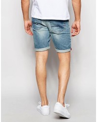 Asos Brand Denim Shorts In Super Skinny Light Blue