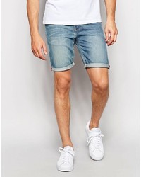 Asos Brand Denim Shorts In Super Skinny Light Blue