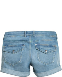 H&M Denim Shorts Low Waist Light Denim Blue Ladies