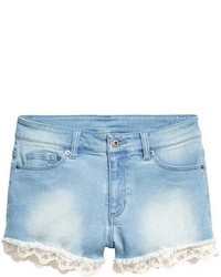 H&M Lace Trimmed Denim Shorts