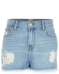 River Island Light Ripped High Waisted Darcy Denim Shorts