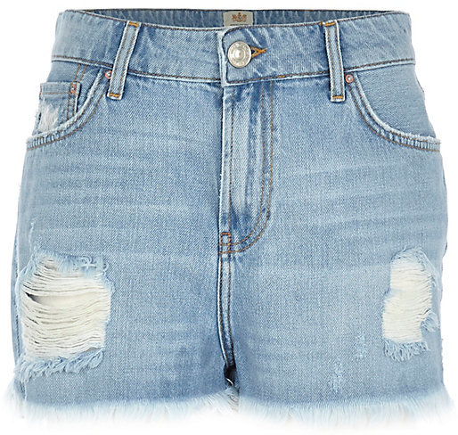 River Island Light Ripped High Waisted Darcy Denim Shorts, $60 | River ...