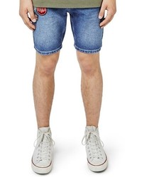 Topman Slim Fit Denim Shorts With Patches