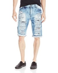 Southpole Short Denim Shorts With Multiple Horizontal Rips And Cuffing