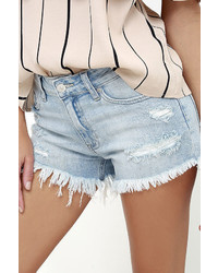 Treehouse Heights Light Wash Distressed Denim Shorts