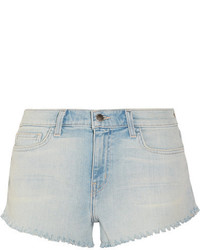 L'Agence Zoe Frayed Denim Shorts Blue
