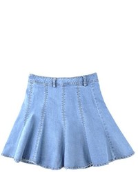 ChicNova Light Blue Denim Skater Skirt