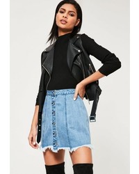Missguided Blue A Line Skirt With Destroyed Hem