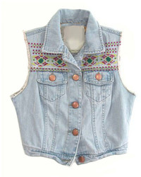 ChicNova High Low Hem Cropped Denim Vest With Embroidered Print