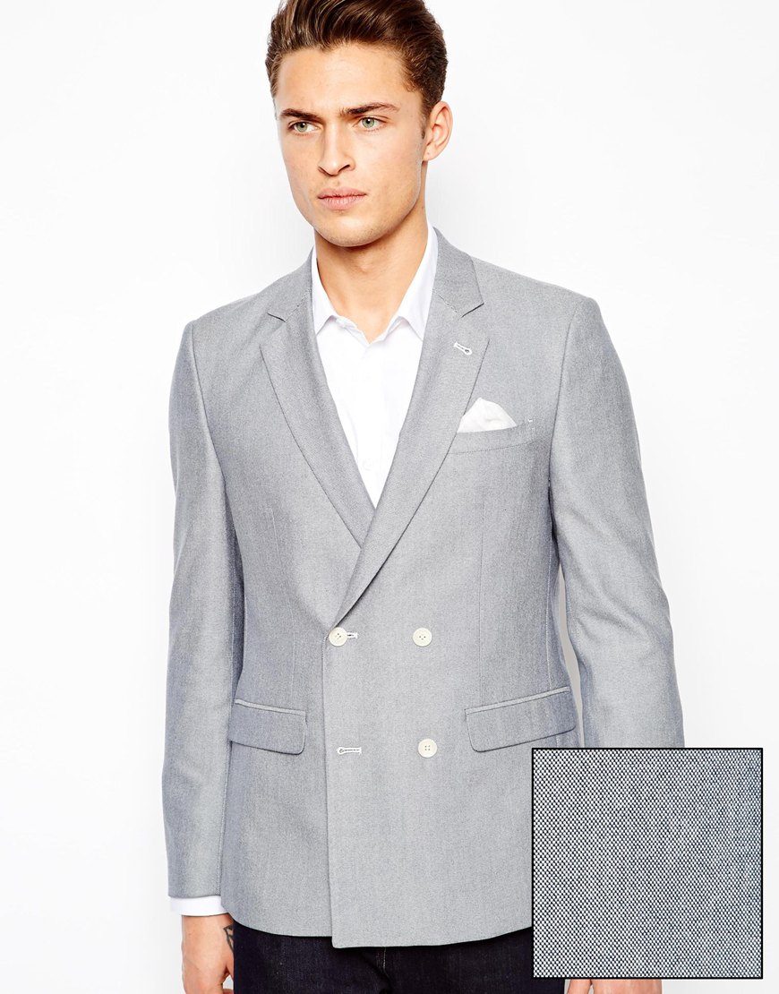 Asos Slim Fit Double Breasted Blazer In Oxford, $53 | Asos | Lookastic