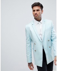 ASOS DESIGN Double Breasted Skinny Blazer In Blue With Gold Buttons