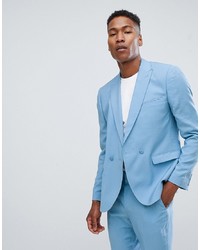ASOS DESIGN Slim Double Breasted Suit Jacket In Blue Drapey Fabric