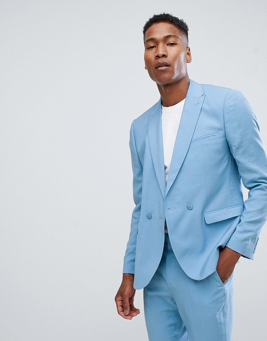 ASOS DESIGN Slim Double Breasted Suit Jacket In Drapey Fabric, $28 | Asos | Lookastic