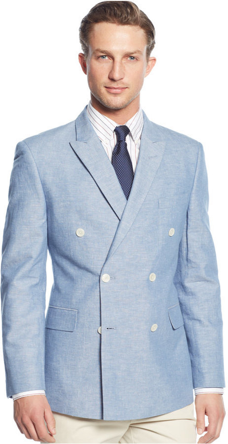 solopgang stave gevinst Tommy Hilfiger Trim Fit Double Breasted Linen Blend Sport Coat, $295 |  Macy's | Lookastic