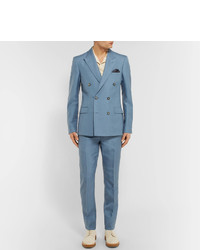 Alexander McQueen Blue Slim Fit Mohair And Silk Blend Suit Trousers