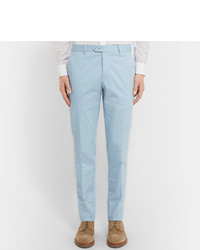 Caruso Blue Slim Fit Stretch Cotton Suit Trousers