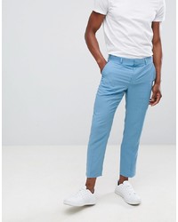 ASOS DESIGN Slim Crop Suit Trousers In Blue Drapey Fabric