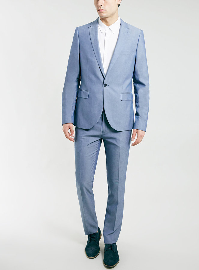 Topman Blue Light Weight Skinny Dress Pants, $120 | Topman | Lookastic