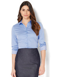 New York & Co. 7th Avenue Madison Stretch Shirt Blue White Pinstripe Tall