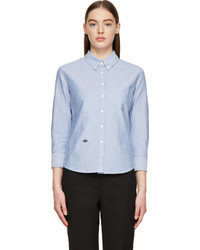 Band Of Outsiders Blue Cropped Sleeve Chambray Shirt