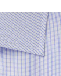 Turnbull & Asser Blue Slim Fit Cutaway Collar Micro Checked Cotton Poplin Shirt