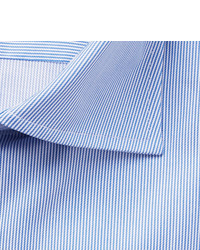 Canali Blue Slim Fit Cutaway Collar Striped Cotton Twill Shirt