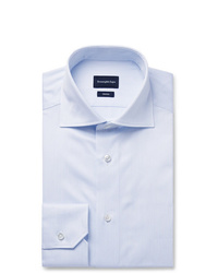 Ermenegildo Zegna Blue Trofeo Slim Fit Cutaway Collar Pinstriped Cotton Poplin Shirt