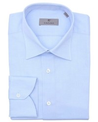 Canali Bluette Birdseye Cotton Point Collar Dress Shirt