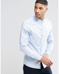 Asos Brand Skinny Oxford Shirt In Blue With Long Sleeves