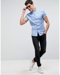 Asos Casual Skinny Oxford Shirt In Blue