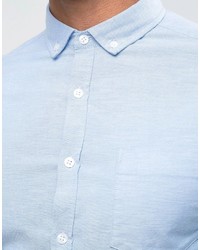 Asos Casual Slim Oxford Shirt With Stretch In Blue