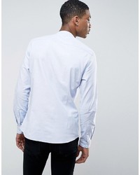 Asos Casual Slim Oxford Shirt With Stretch In Blue And Grandad Collar