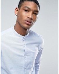 Asos Casual Slim Oxford Shirt With Stretch In Blue And Grandad Collar