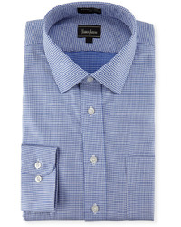 Neiman Marcus Classic Fit Wrinkle Free Dobby Pinwheel Dress Shirt Blue