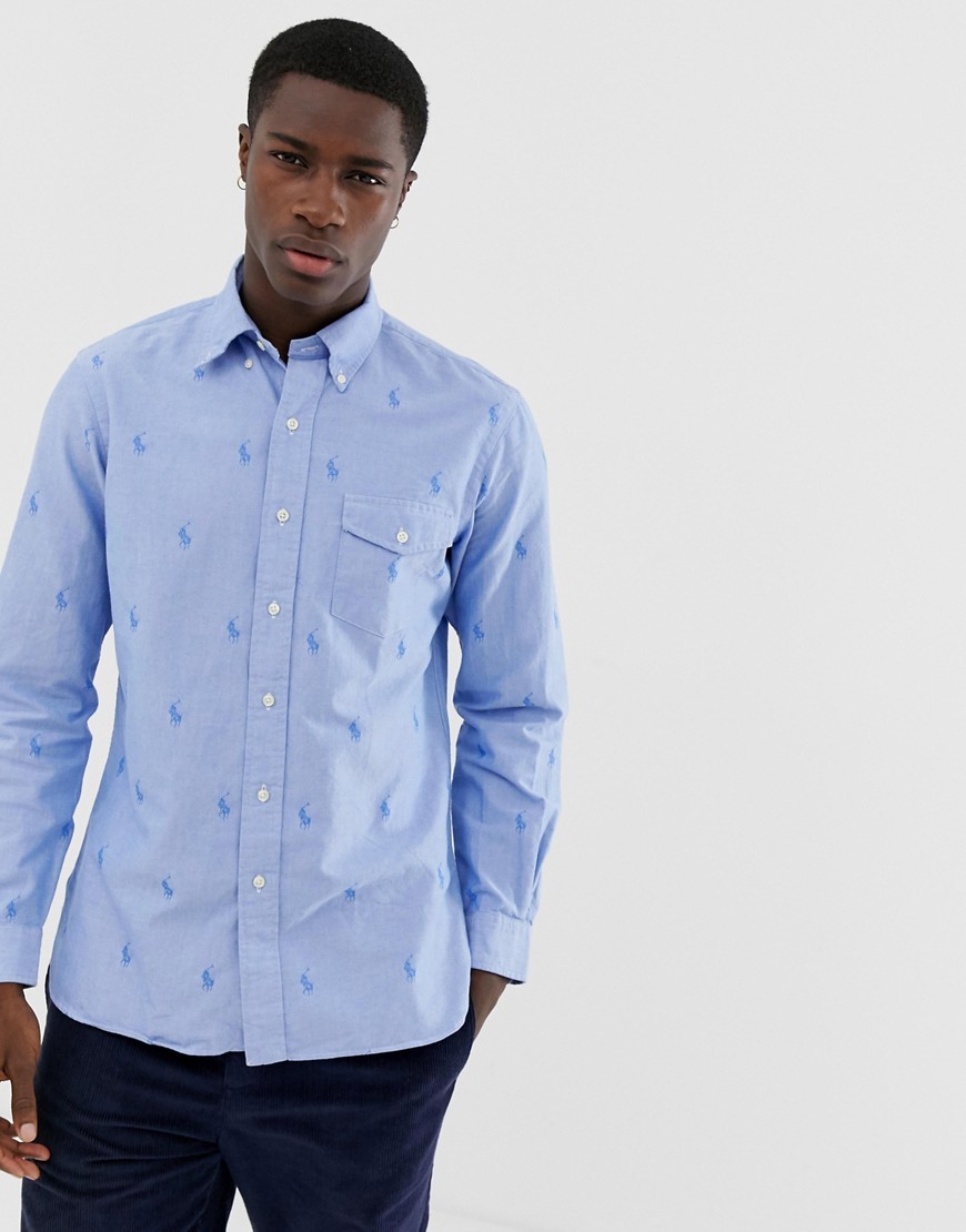 Polo Ralph Lauren Custom Regular Fit All Over Pony Oxford Shirt With Collar  In White, $92 | Asos | Lookastic
