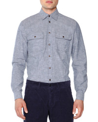 Tomas Maier Double Pocket Felted Oxford Shirt Blue