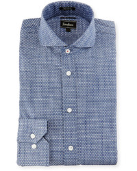 Neiman Marcus Extra Trim Fit Textured Dot Dress Shirt Blue