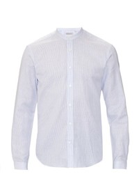 Gieves Hawkes Stand Collar Striped Cotton And Linen Blend Shirt