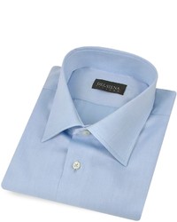Del Siena Handmade Light Blue Twill Cotton Italian Slim Dress Shirt