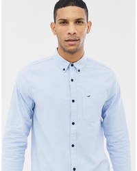 Hollister Icon Logo Oxford Shirt Slim Fit In Light Blue