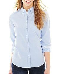 jcpenney Jcp Long Sleeve Oxford Shirt Petite