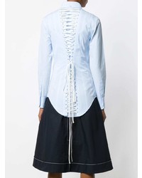Thom Browne Lace Up Back Long Sleeve Button Down Point Collar Shirt In Solid Poplin
