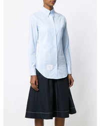 Thom Browne Lace Up Back Long Sleeve Button Down Point Collar Shirt In Solid Poplin