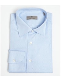 Canali Light Blue And White Chainlink Pattern Cotton Spread Collar Dress Shirt