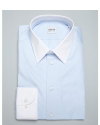 Armani Collezioni Light Blue And White Cotton Point Collar Dress Shirt