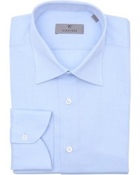 Canali Light Blue Birdseye Cotton Point Collar Dress Shirt